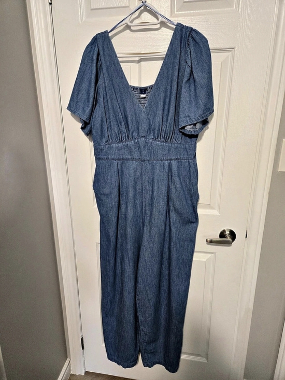 Old Navy Waist-Defined Puff-Sleeve Jumpsuit Blue XL